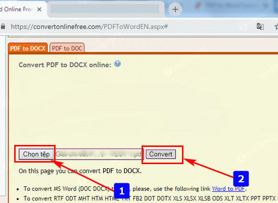 Chuyển pdf sang word bằng Convertonlinefree.com