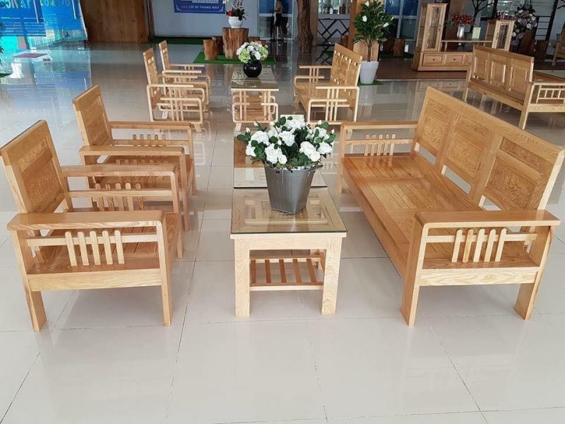 Mẫu bàn ghế gỗ phòng khách nhỏ Phúc Lộc Thọ gỗ sồi Nga